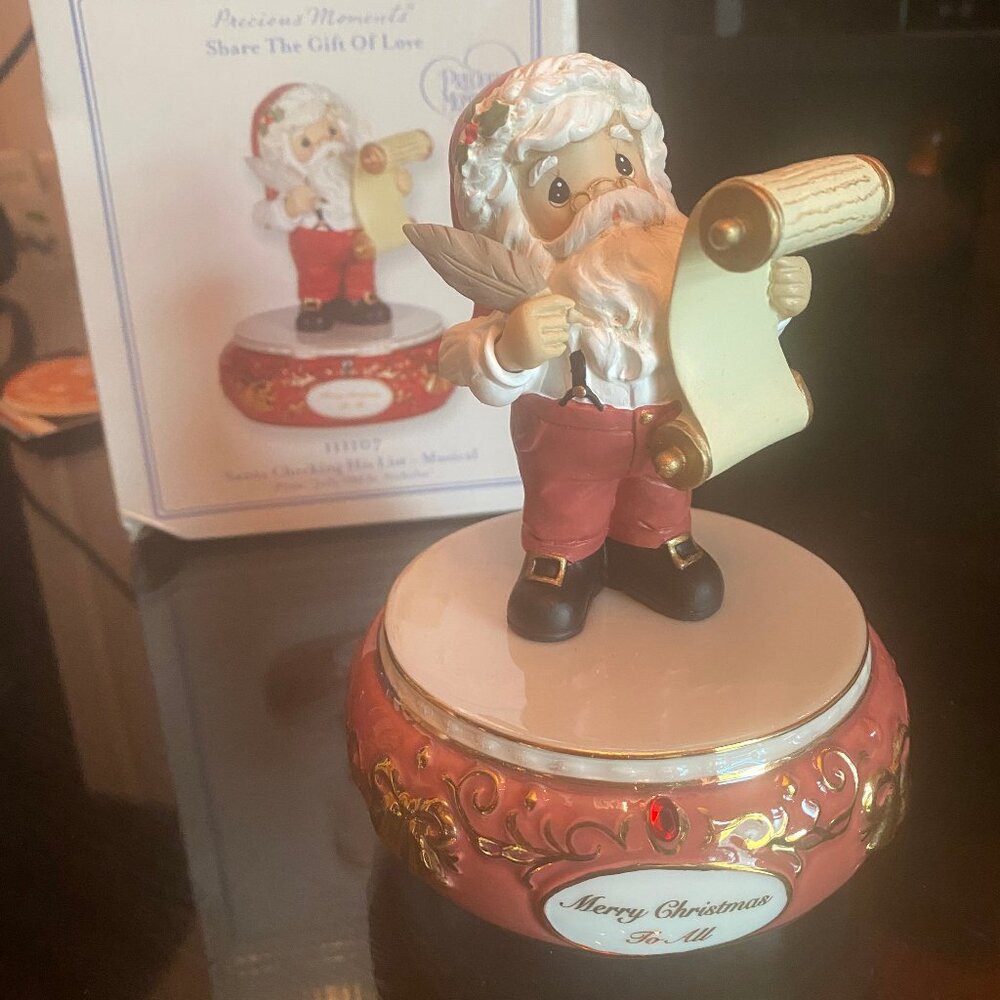 Precious Moments Musical Figurine Santa Checking His List Christmas Music